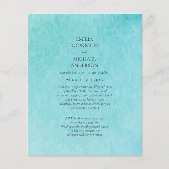 Flyer Casamento de Praia BLIZZARD BLUE Watercolor (Frente)