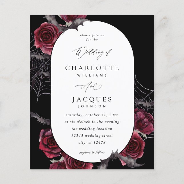 Flyer Casamento de Rosa vermelha de Halloween - Preto (Frente)