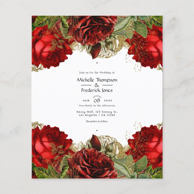 Flyer Casamento de Rosas Vintages Desbotadas Vermelhas B (Frente)