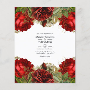 Flyer Casamento de Rosas Vintages Desbotadas Vermelhas B