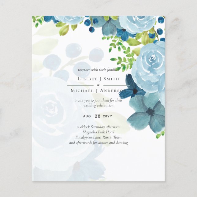 Flyer Casamento de Sábado com Flores Azuis com Dusty (Frente)