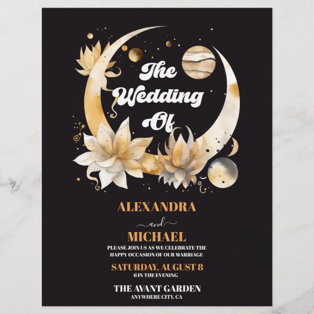 Flyer Casamento Dourado Celestial Místico Negro (Frente)