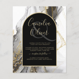 Flyer Casamento Dourado com mármore preto moderno, Marbl