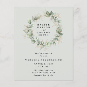 Flyer Casamento Dourado de Eucalyptus Wreath Green
