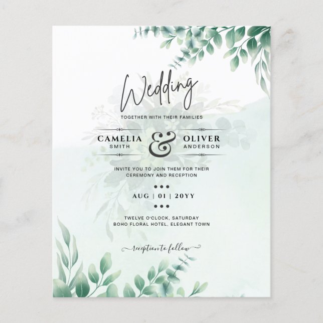 Flyer Casamento Dourado de Greenerescência Eucalyptus de (Frente)
