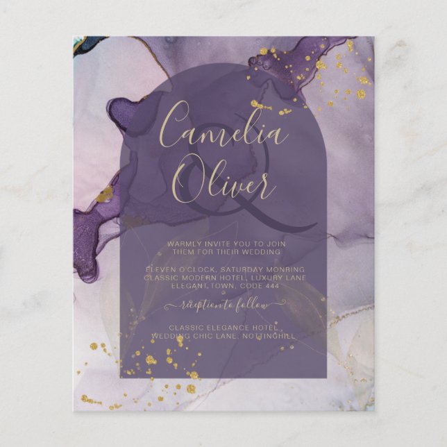 Flyer Casamento Dourado de Lavanda Roxo de Mente de Tint (Frente)