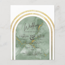 Flyer Casamento Dourado de mármore verde tudo-em-1 do or