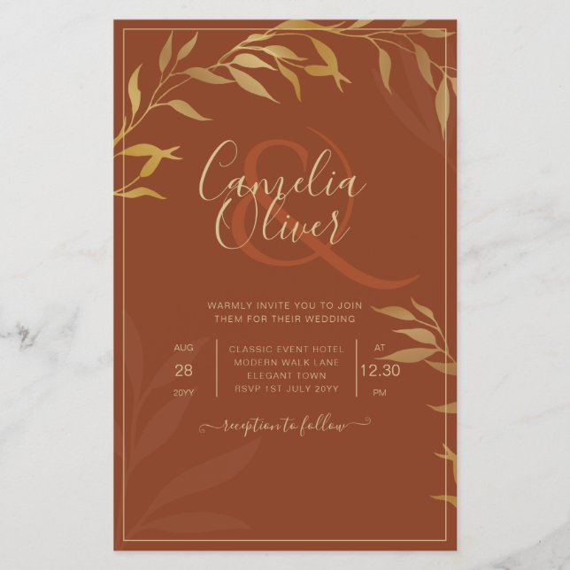 Flyer Casamento DOURADO de Terracotta Rustic All-in-1 (Frente)
