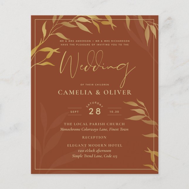 Flyer Casamento DOURADO de Terracotta Rustic All-in-1 (Frente)