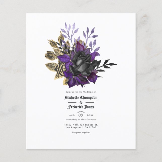 Flyer Casamento Dourado Floral Gótico Preto (Frente)