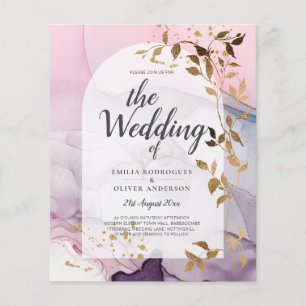 Flyer Casamento Dourado Rosa Rosa Púrpura de Mão-de-Tint