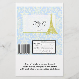 Flyer Casamento em Paris Blue Damask Large Candy Wrapper