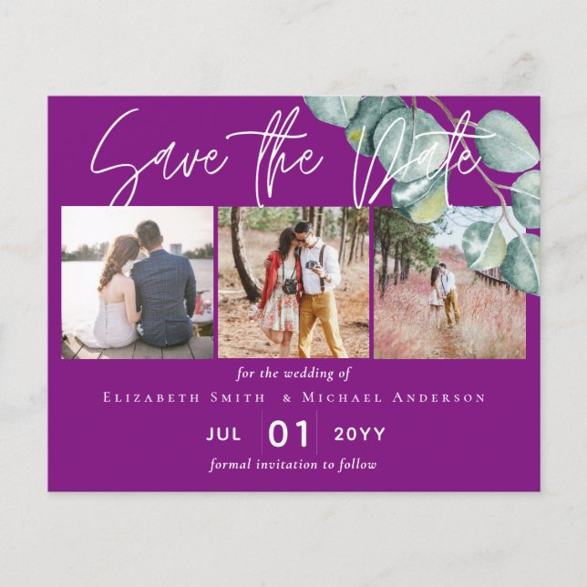 Flyer Casamento EUCALYPTUS Branco VIOLET Baixo Orçamento (Frente)