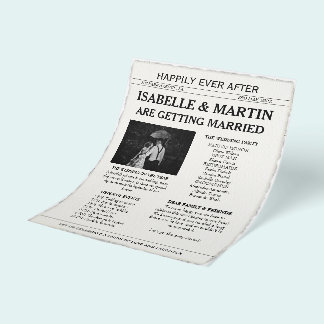 Flyer Casamento Faux Deckle-Edge Black and White Newspap