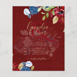 Flyer Casamento Floral Azul Borgonha Rústico