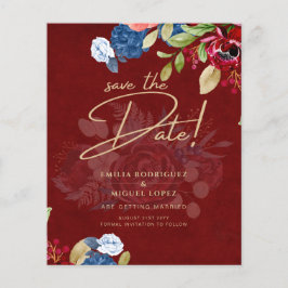 Flyer Casamento Floral Azul Borgonha Rústico SALVE A DAT
