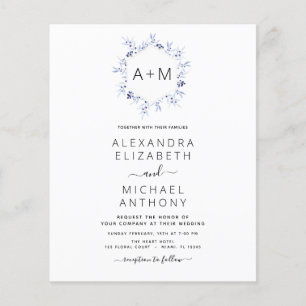 Flyer Casamento Floral Azul com Dusty Monograma