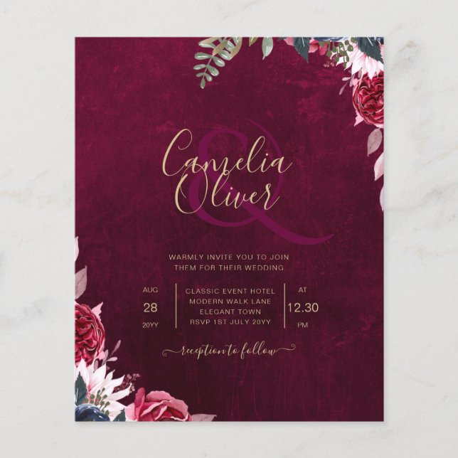Flyer Casamento Floral Berry Wine (Frente)