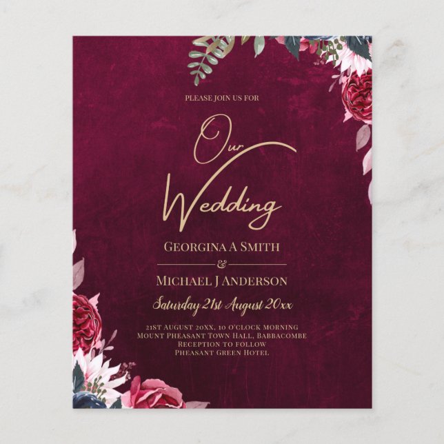 Flyer Casamento Floral Berry Wine (Frente)