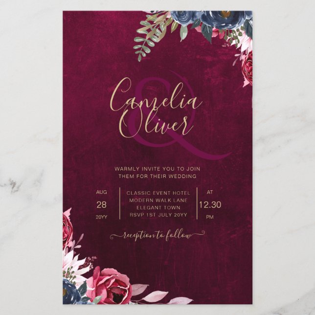 Flyer Casamento Floral Berry Wine (Frente)