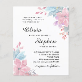 Flyer Casamento floral botânico rosa aquarela. Convite d
