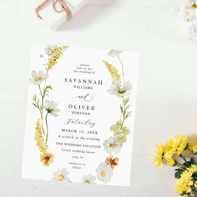 Flyer Casamento Floral Branco e Amarelo (Criador carregado)