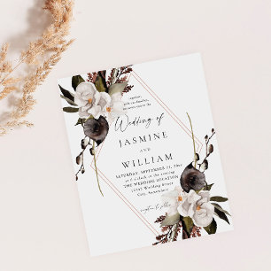 Flyer Casamento Floral Branco e Preto do Orçamento