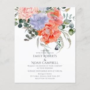Flyer Casamento Floral Cor-de-Água Rosa e Azul