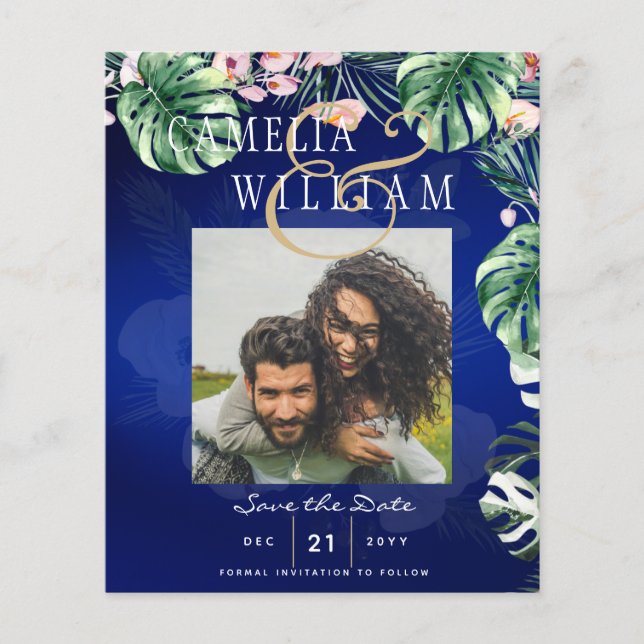 Flyer Casamento Floral Cor-de-Rosa Verde-Tropical LeahG (Frente)