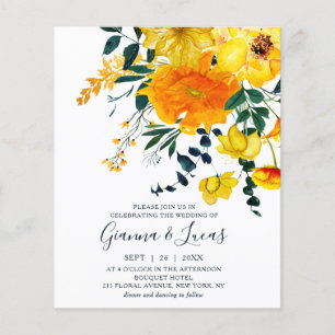 Flyer Casamento Floral de Cor Amarela Elegante Orçament