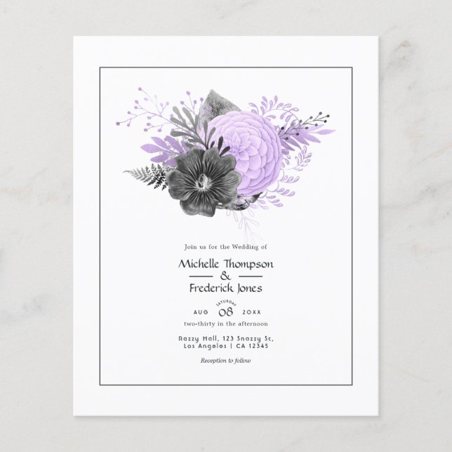Flyer Casamento Floral de Lilac e Carvões (Frente)