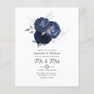 Flyer Casamento Floral de Marinho Russo e Faux Glitter S