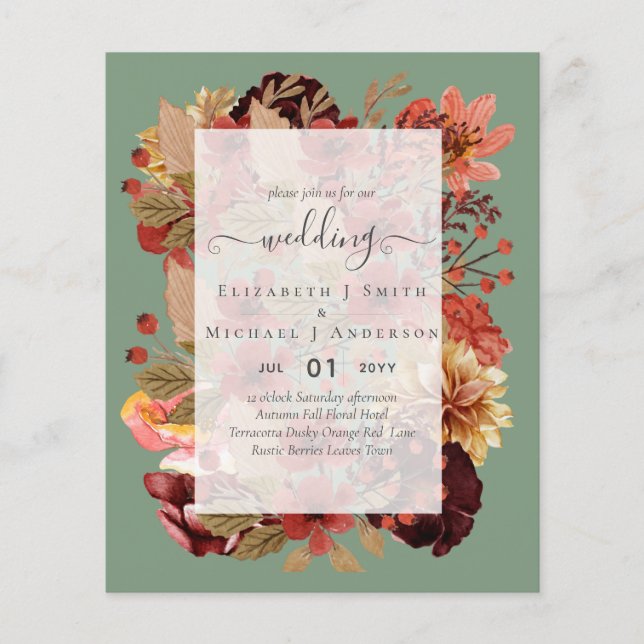 Flyer Casamento Floral de Queda - Orçamento Laranja Borg (Frente)