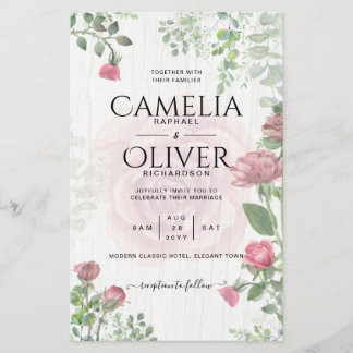 Flyer Casamento Floral de Rosas Rosa Pidrosas com Todo-e