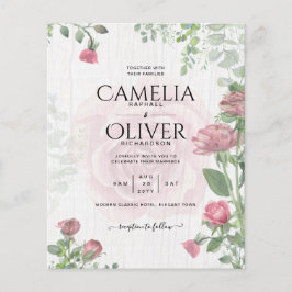 Flyer Casamento Floral de Rosas Rosa Pidrosas com Todo-e