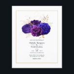 Flyer Casamento Floral Dourado, Azul Real<br><div class="desc">Vintage convite de casamento floral real,  azul e roxo,  com sotaques de ouro personalizáveis para suas especificidades de evento. Os envelopes não estão incluídos. Para convites mais espessos com envelopes incluídos e produtos correspondentes no mesmo tema,  consulte a coleção abaixo.</div>