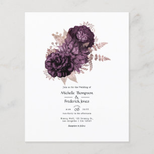 Flyer Casamento Floral Dourado e Roxo Escuro