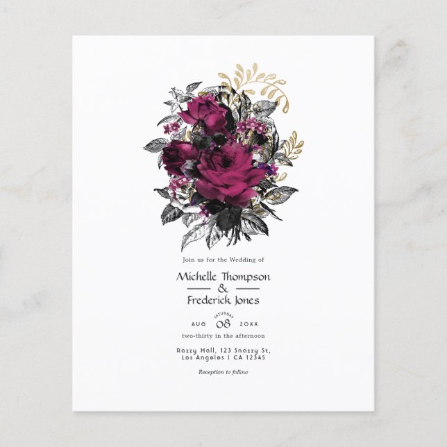 Flyer Casamento Floral em Borgonha Antigo - Marsala e Do (Frente)