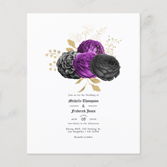 Flyer Casamento Floral Gótico Roxo-Preto (Frente)