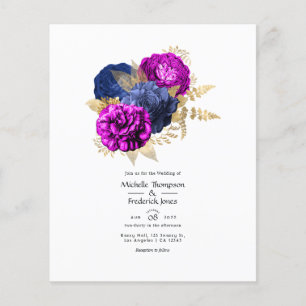 Flyer Casamento Floral Magenta Naval e Dourado