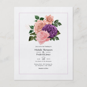 Flyer Casamento Floral Pêssego-Rosa e Lavanda Roxo