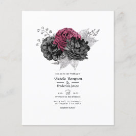 Flyer Casamento Floral Preto e Prata Marsala