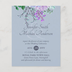 Flyer Casamento Floral Púrpura Roxo Púrpura, Penteado 