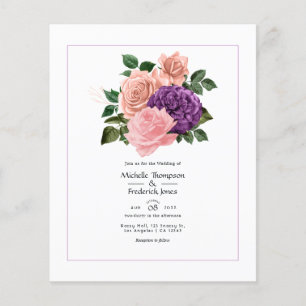 Flyer Casamento Floral Rosa e Lavanda Roxo
