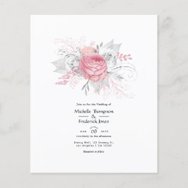 Flyer Casamento Floral Rosa e Prata com Folha de Ouro Fa