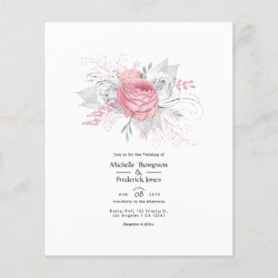Flyer Casamento Floral Rosa e Prata com Folha Falsa