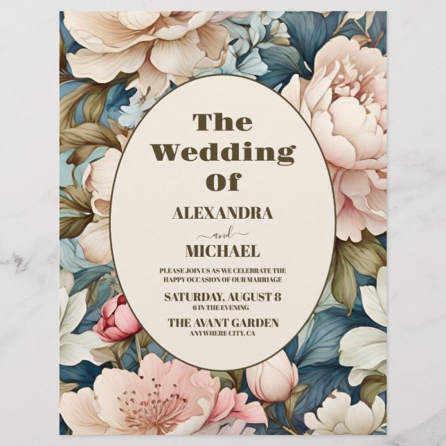 Flyer Casamento Floral Rosa Elegante Do Orçamento (Frente)