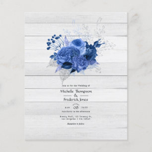 Flyer Casamento Floral Rústico Azul Real e Prata