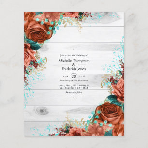 Flyer Casamento Floral Rústico em Coral e Azul Turquesa