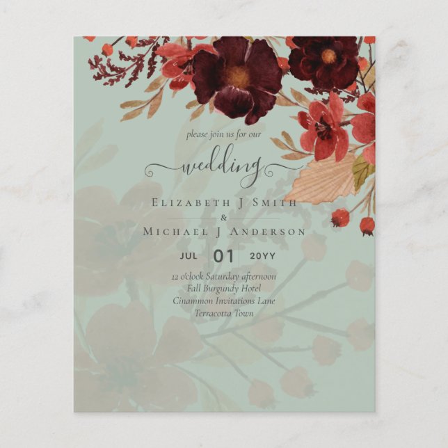 Flyer Casamento Floral Terracotta Burgundy Vermelho (Frente)